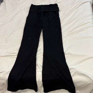 Aerie Black fold over flare leggings with large pockets